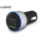 SAVIO SAVIO SA-06/B Încărcător auto cu sistem de încărcare rapidă 3.0 suport, 2xUSB