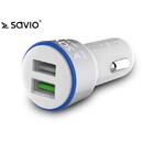 SAVIO SAVIO SA-06/W Încărcător auto cu încărcare rapidă 3.0, 2xUSB, alb