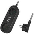 LogiLink PRELUNGITOR LOGILINK, Schuko x 2, conectare prin Schuko (T), cablu 1.5 m, 16 A, 3 x USB 5V/3.2A (16W), negru, "LPS262U"