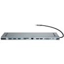 Baseus Multihub Enjoyment Series Type-C la 3xUSB 3.0, 2xHDMI 4K, VGA, MicroSD, SD, RJ45, 3.5mm si USB-C Gray