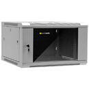 NETRACK F-Line Wall/Hanging Cabinet 19'',6U/600 Mm,Grey, Glass Door, Remov. Side Pan.