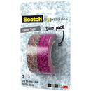 3M - SCOTCH Banda adeziva glitter, pt. decorat, 15mm x 5m, 2 buc/blister, 3M - SCOTCH Expressions - roz/multicol