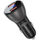 Acefast Car Charger Acefast B7, 45W, 2x USB, with display (black)