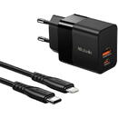Mcdodo Mcdodo CH-1952 USB + USB-C wall charger, 20W + USB-C to Lightning cable (black)