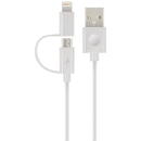 Forever Cablu Date si Incarcare USB la Lightning - USB la MicroUSB Forever MFi, 2in1, 2A, 1m, Alb