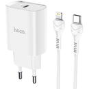 Hoco Incarcator Retea cu cablu Lightning HOCO N14, Quick Charge, 20W, 1 X USB Tip-C, Alb