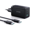 JOYROOM Joyroom fast charger GaN 65W USB, 2x USB C black + USB C cable - USB C 100W 1.2m (TCG01)