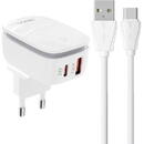 Ldnio A2425C USB, USB-C, 20w, Alb + Cablu USB - USB-C