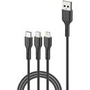 Foneng Foneng X36 3in1 USB to USB-C / Lightning / Micro USB Cable, 2.4A, 2m (Black)