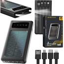 EXTRALINK EPB-091, 10000mAh, Panou solar, 4 cabluri integrate, USB Type-C, MicroUSB, 2 x USB, Universal, Portabil,, Afisaj LED, Negru