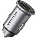 Vention Dual Port Car Charger Vention FFBH0 USB A+C(18/20) Gray