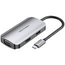 Vention USB-C Docking Station to HDMI, VGA, USB 3.0, PD 0.15m Vention TOAHB, gray