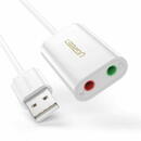 UGREEN extern, interfata USB 2.0, conectori 2 x jack 3.5 mm, alb