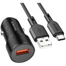 Borofone Incarcator Auto Cu Cablu USB-C Borofone BZ19A Wisdom, 18W, 3A, 1 x USB-A, Negru