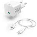 Hama Fast Charger with Lightning Charging Cable, Mini Charger, PD, 20W, 1m, white