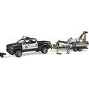 BRUDER Bruder RAM 2500 police pickup, L+S module, trailer with boat, model vehicle (black/white, including 2 figures)